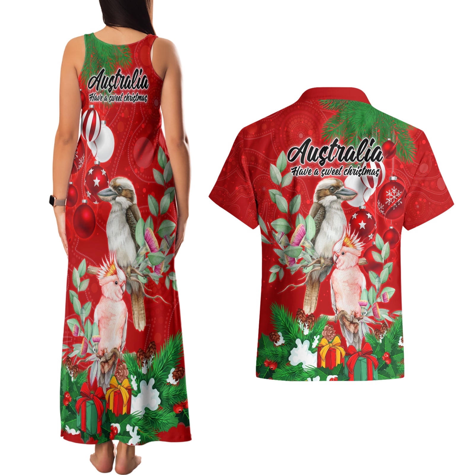 kookaburra-lover-couples-matching-tank-maxi-dress-and-hawaiian-shirt-australia-koalaty-merry-christmas-aboriginal