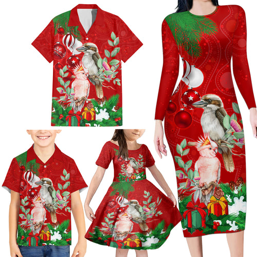 kookaburra-lover-family-matching-long-sleeve-bodycon-dress-and-hawaiian-shirt-australia-koalaty-merry-christmas-aboriginal