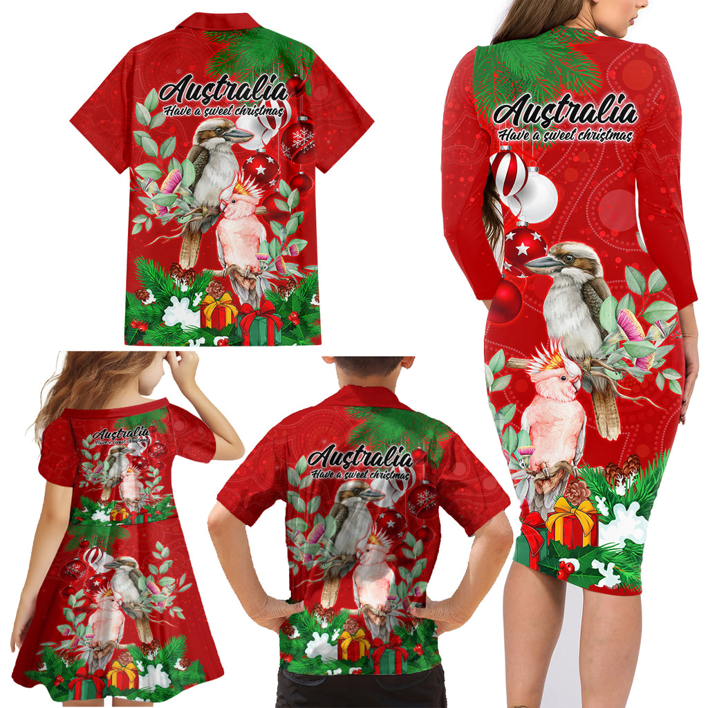 kookaburra-lover-family-matching-long-sleeve-bodycon-dress-and-hawaiian-shirt-australia-koalaty-merry-christmas-aboriginal