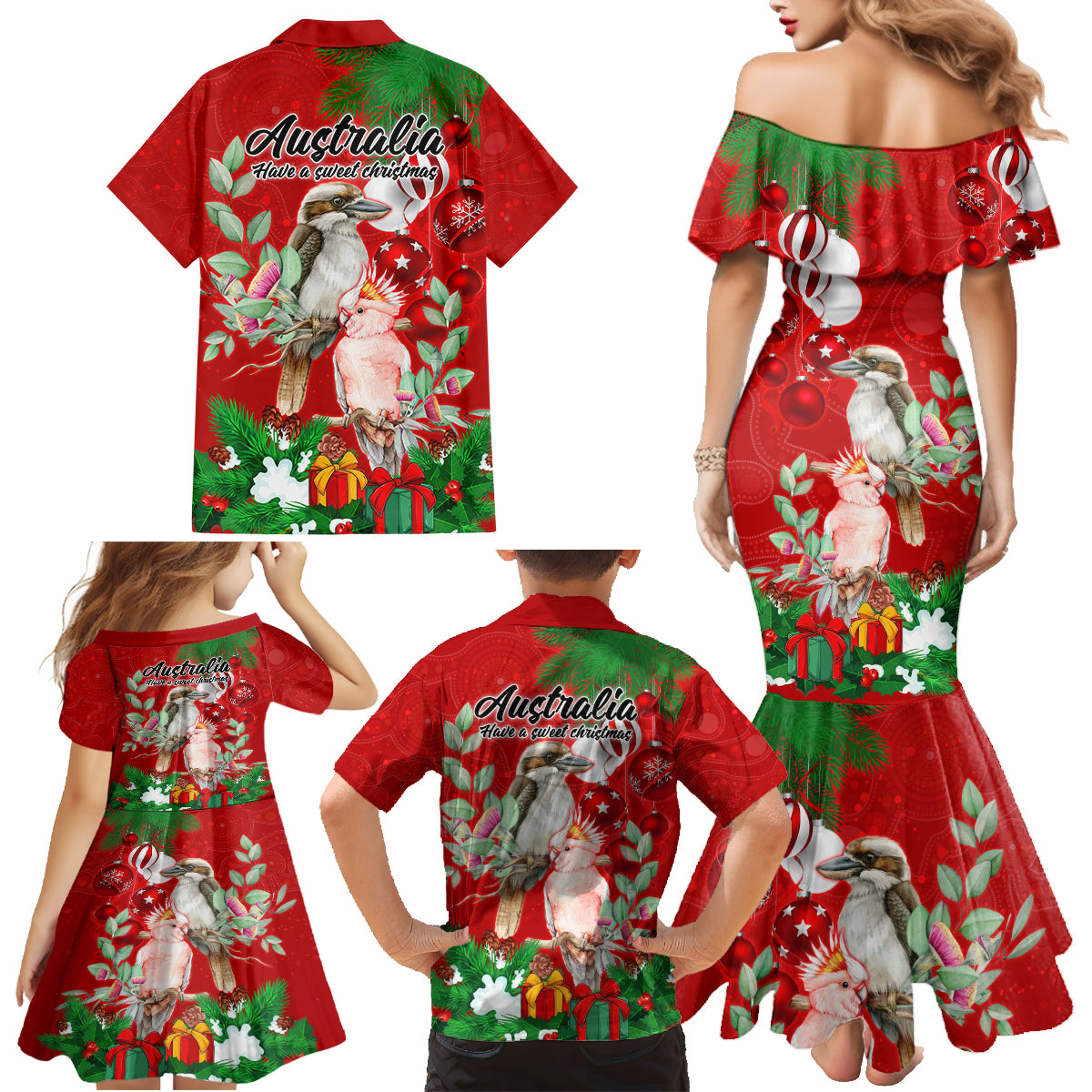 kookaburra-lover-family-matching-mermaid-dress-and-hawaiian-shirt-australia-koalaty-merry-christmas-aboriginal