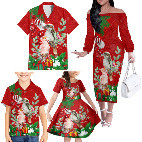 kookaburra-lover-family-matching-off-shoulder-long-sleeve-dress-and-hawaiian-shirt-australia-koalaty-merry-christmas-aboriginal