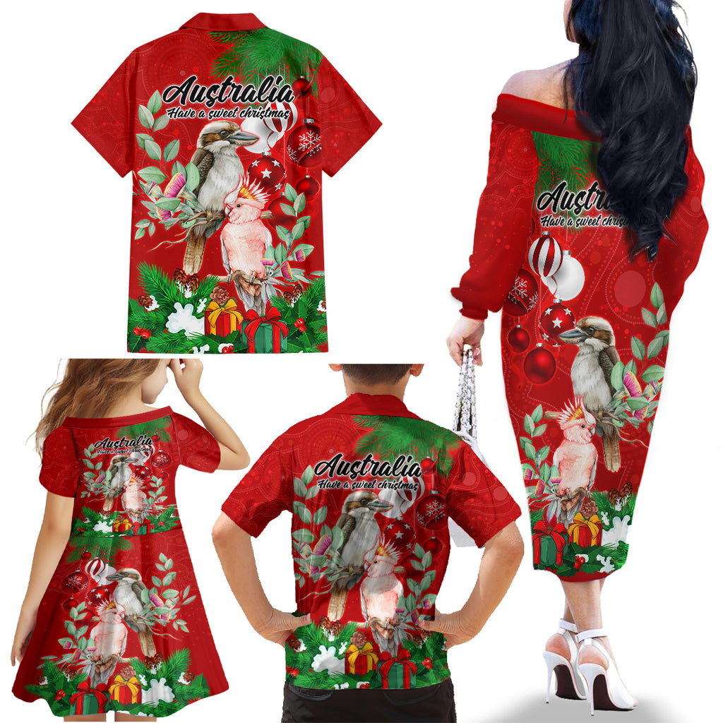 kookaburra-lover-family-matching-off-shoulder-long-sleeve-dress-and-hawaiian-shirt-australia-koalaty-merry-christmas-aboriginal