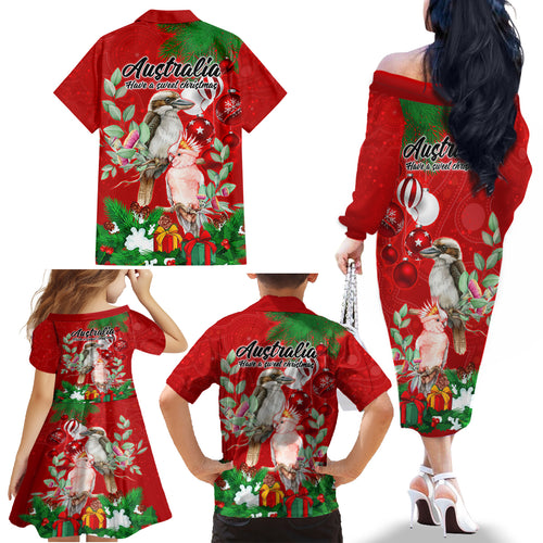 kookaburra-lover-family-matching-off-shoulder-long-sleeve-dress-and-hawaiian-shirt-australia-koalaty-merry-christmas-aboriginal