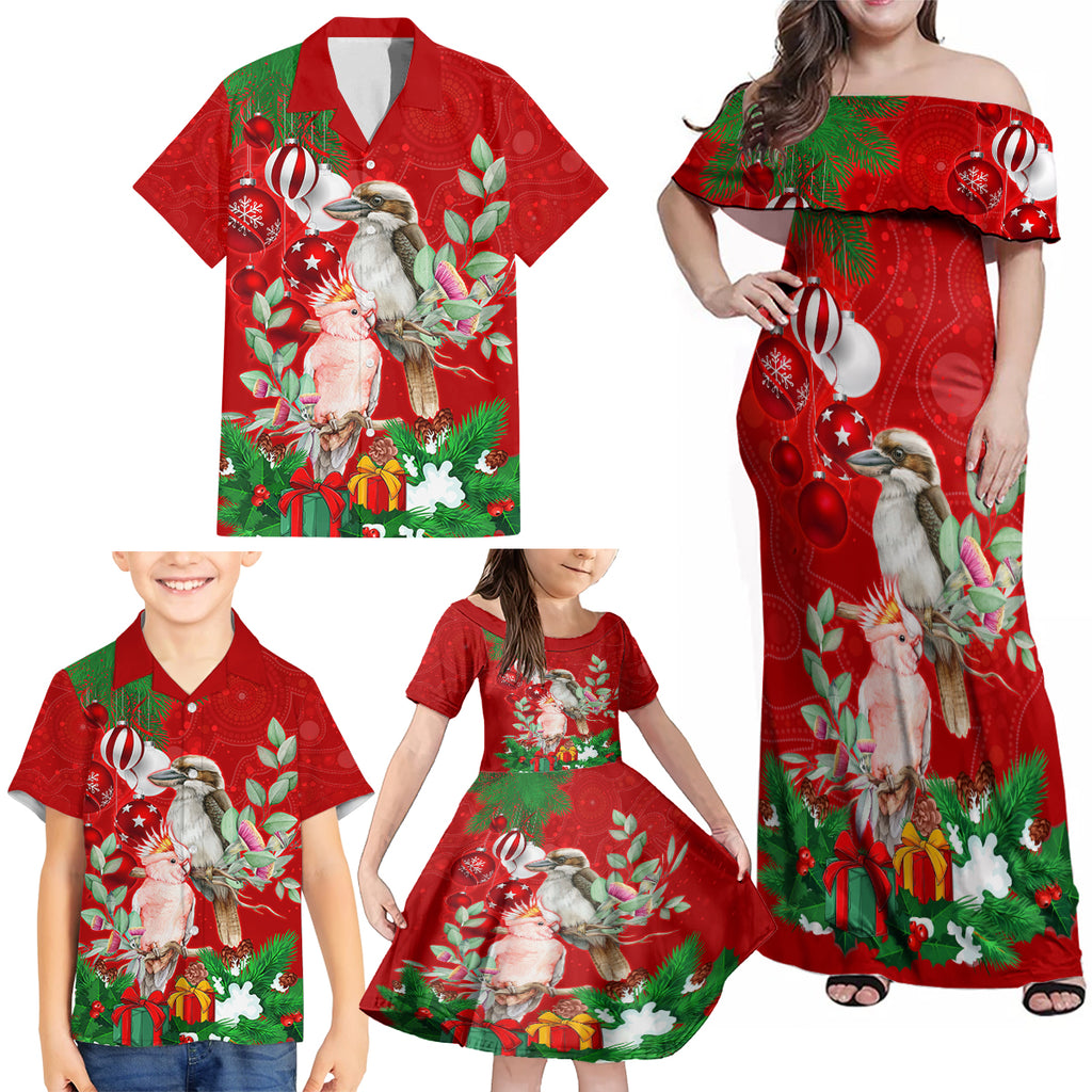 kookaburra-lover-family-matching-off-shoulder-maxi-dress-and-hawaiian-shirt-australia-koalaty-merry-christmas-aboriginal