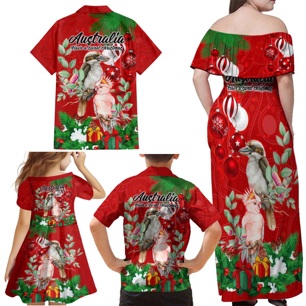 kookaburra-lover-family-matching-off-shoulder-maxi-dress-and-hawaiian-shirt-australia-koalaty-merry-christmas-aboriginal