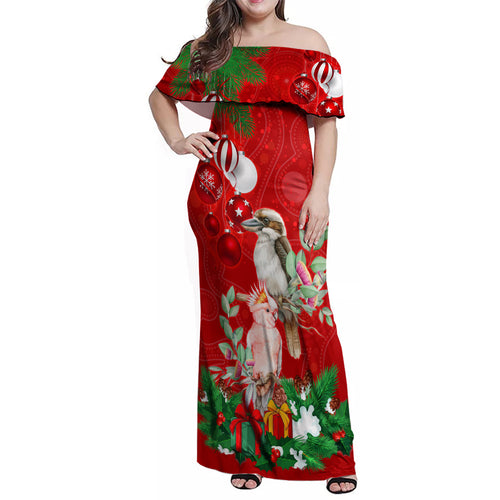 kookaburra-lover-family-matching-off-shoulder-maxi-dress-and-hawaiian-shirt-australia-koalaty-merry-christmas-aboriginal