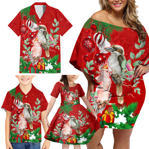 kookaburra-lover-family-matching-off-shoulder-short-dress-and-hawaiian-shirt-australia-koalaty-merry-christmas-aboriginal