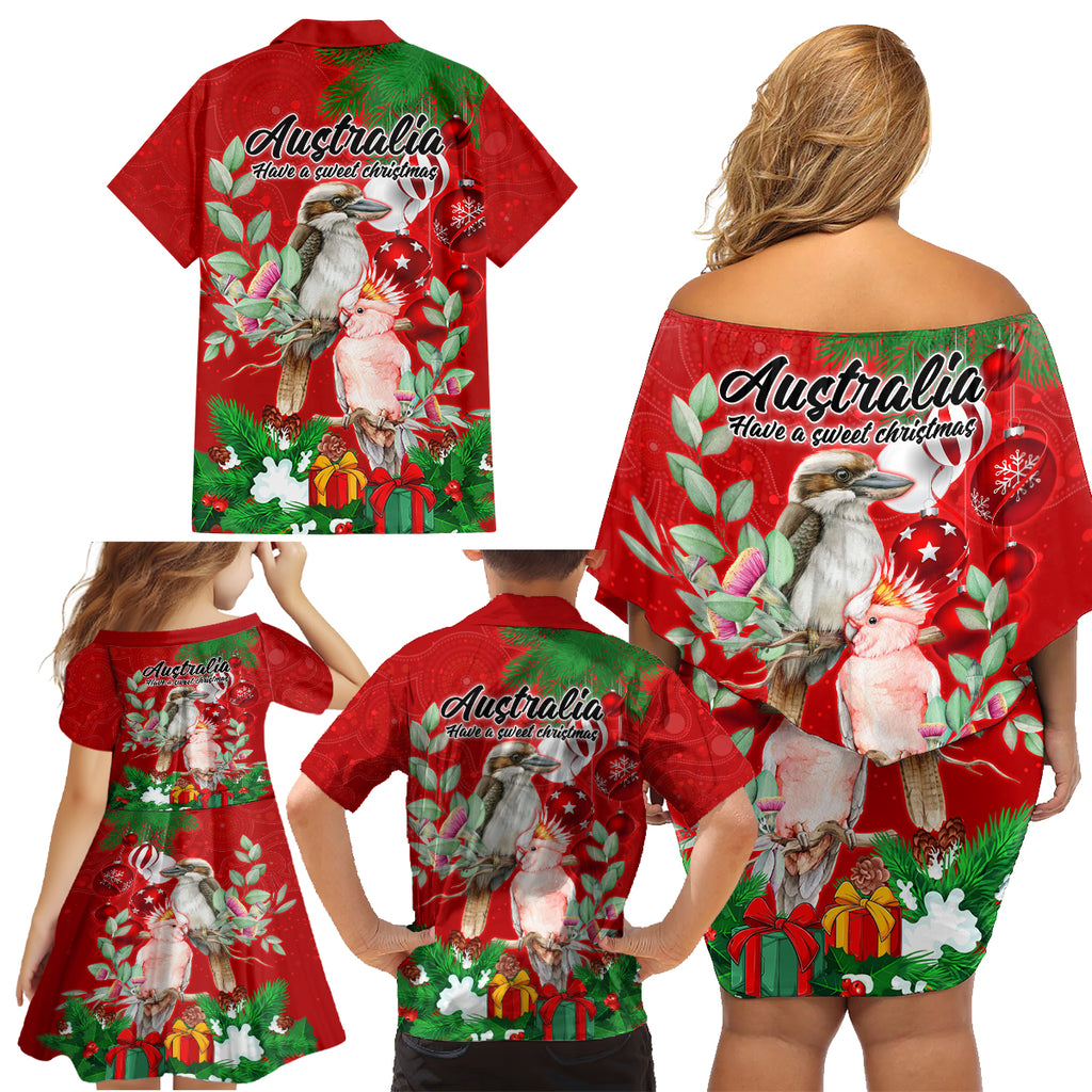 kookaburra-lover-family-matching-off-shoulder-short-dress-and-hawaiian-shirt-australia-koalaty-merry-christmas-aboriginal