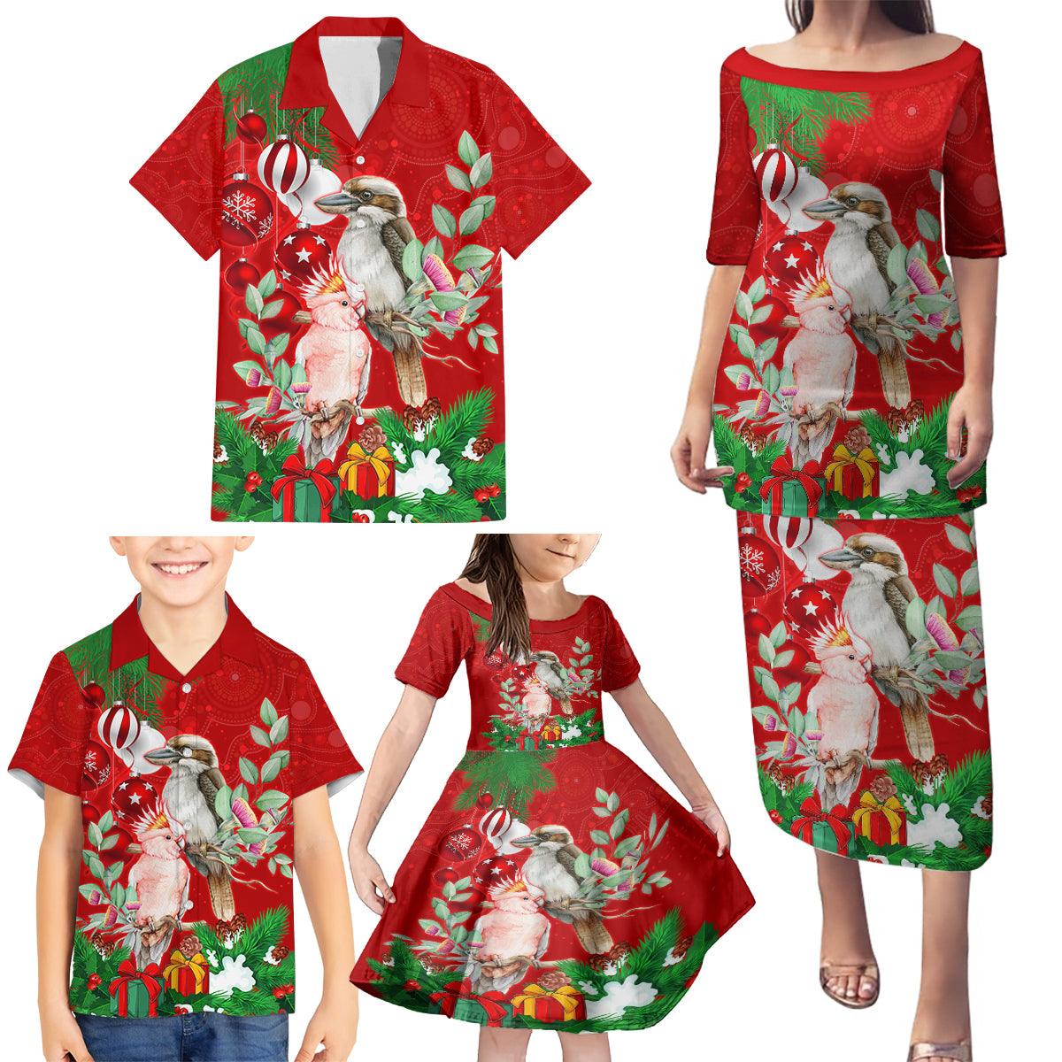 kookaburra-lover-family-matching-puletasi-dress-and-hawaiian-shirt-australia-koalaty-merry-christmas-aboriginal