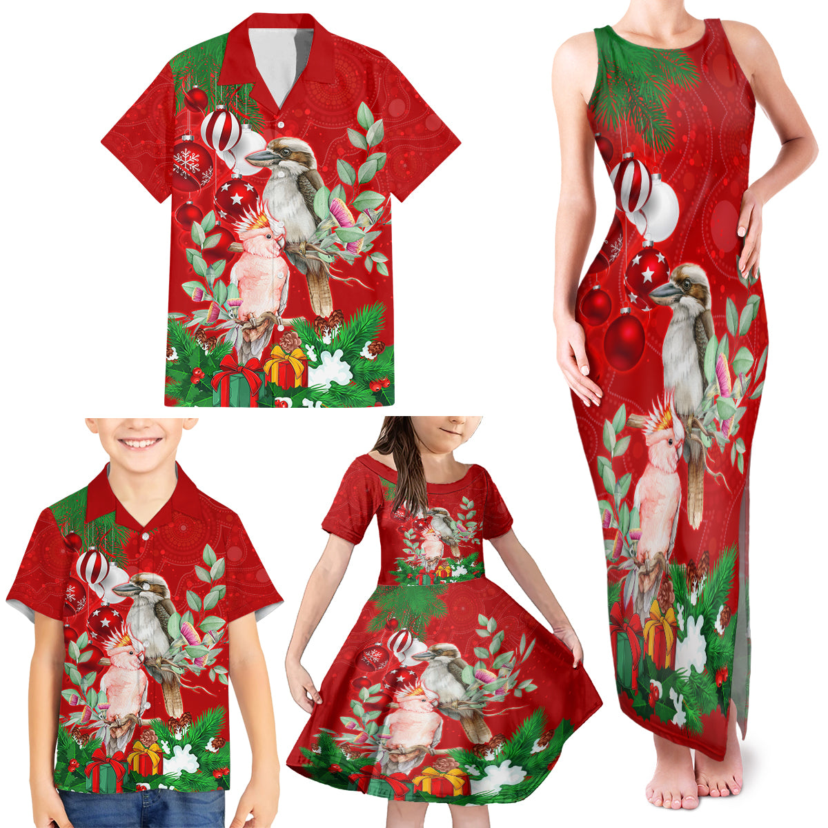 kookaburra-lover-family-matching-tank-maxi-dress-and-hawaiian-shirt-australia-koalaty-merry-christmas-aboriginal