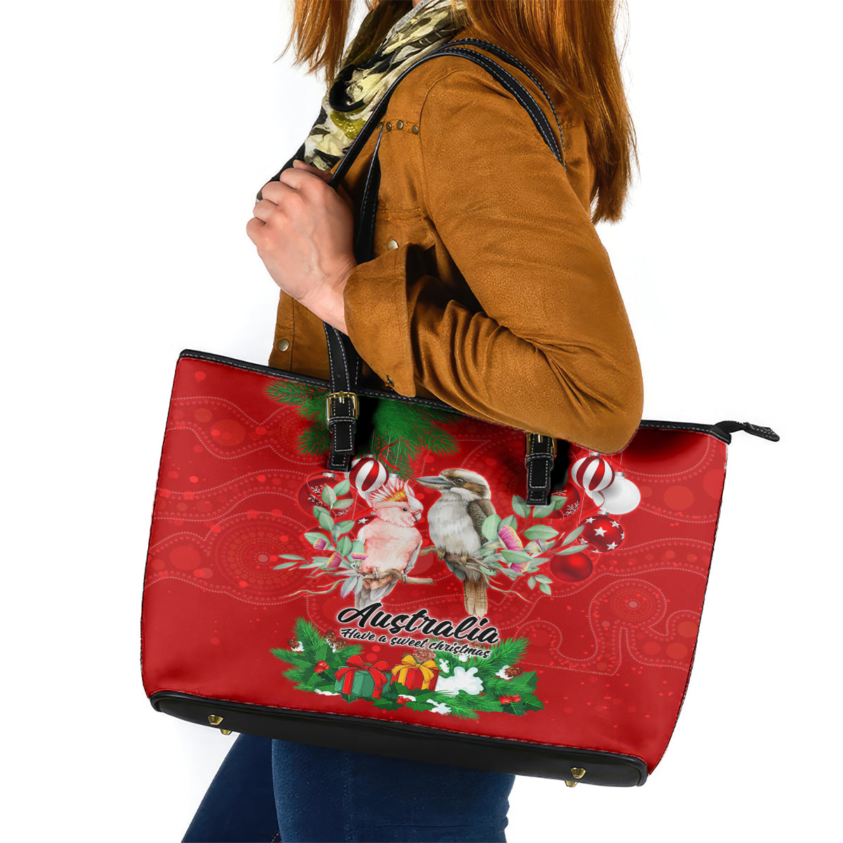 kookaburra-lover-leather-tote-bag-australia-koalaty-merry-christmas-aboriginal