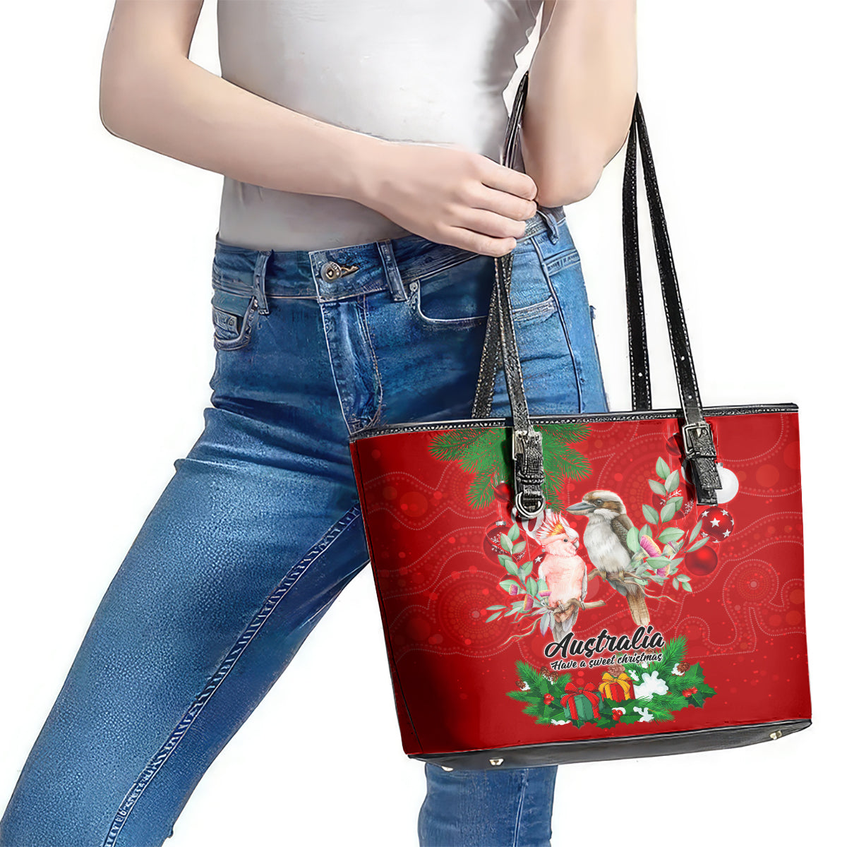 kookaburra-lover-leather-tote-bag-australia-koalaty-merry-christmas-aboriginal