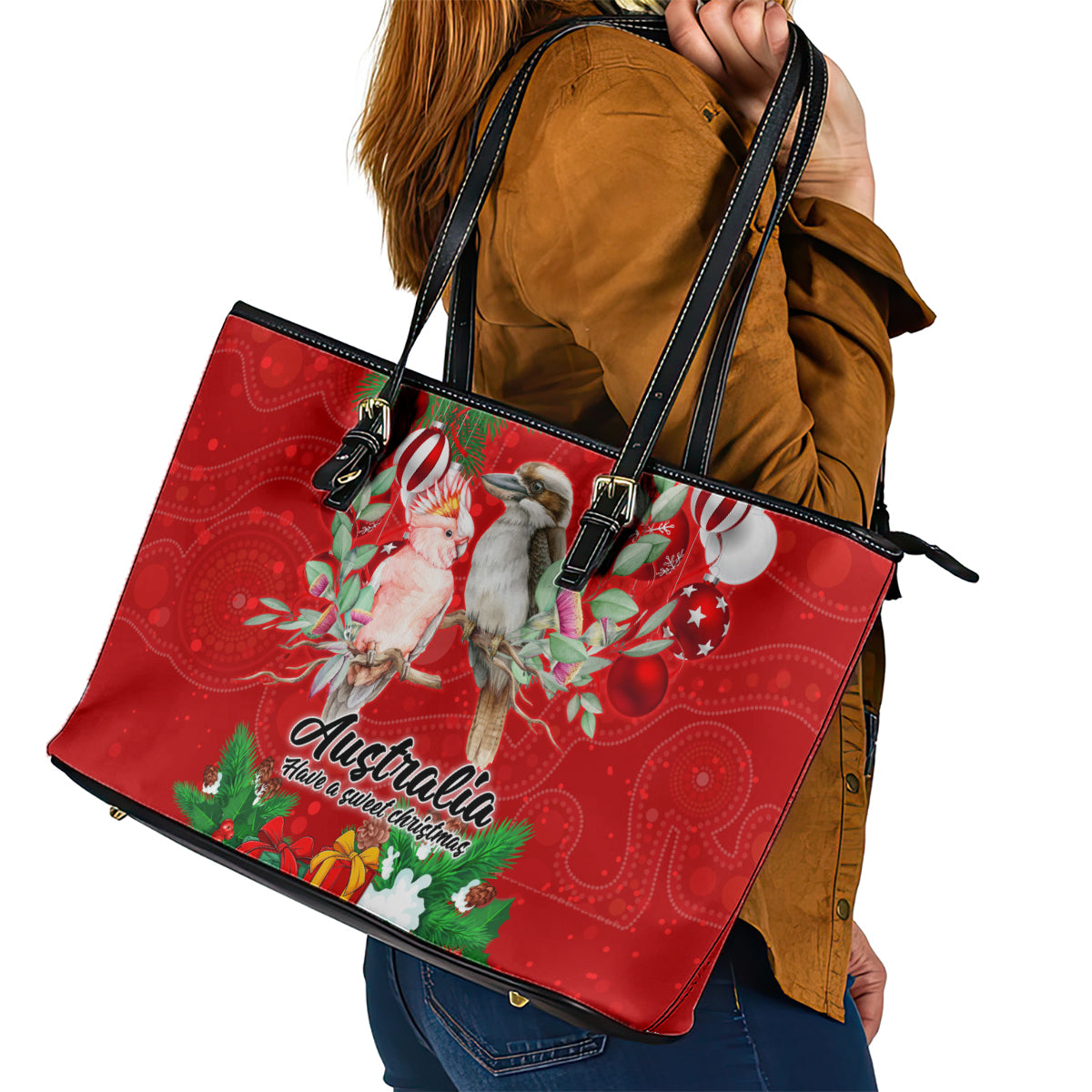 kookaburra-lover-leather-tote-bag-australia-koalaty-merry-christmas-aboriginal