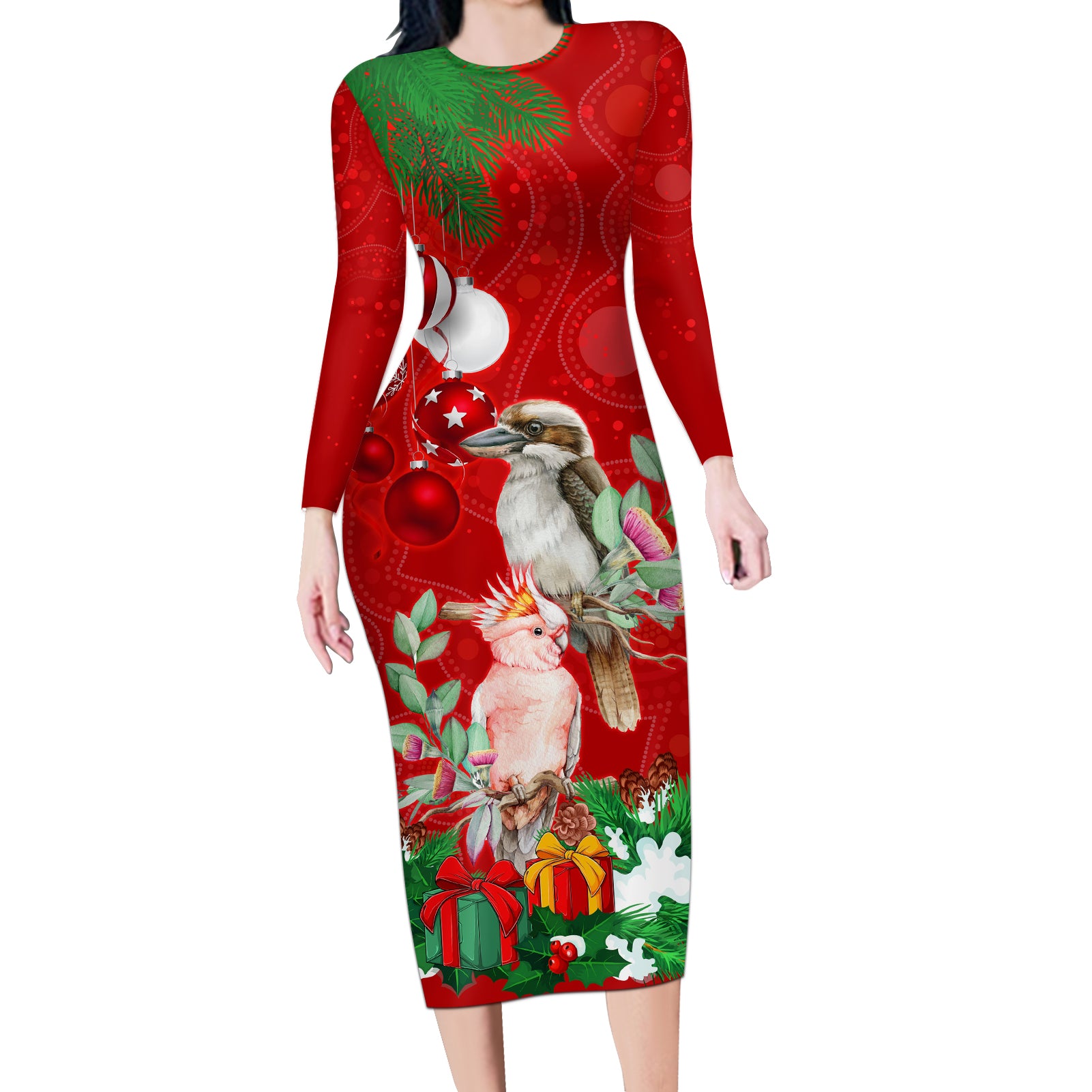 kookaburra-lover-long-sleeve-bodycon-dress-australia-koalaty-merry-christmas-aboriginal