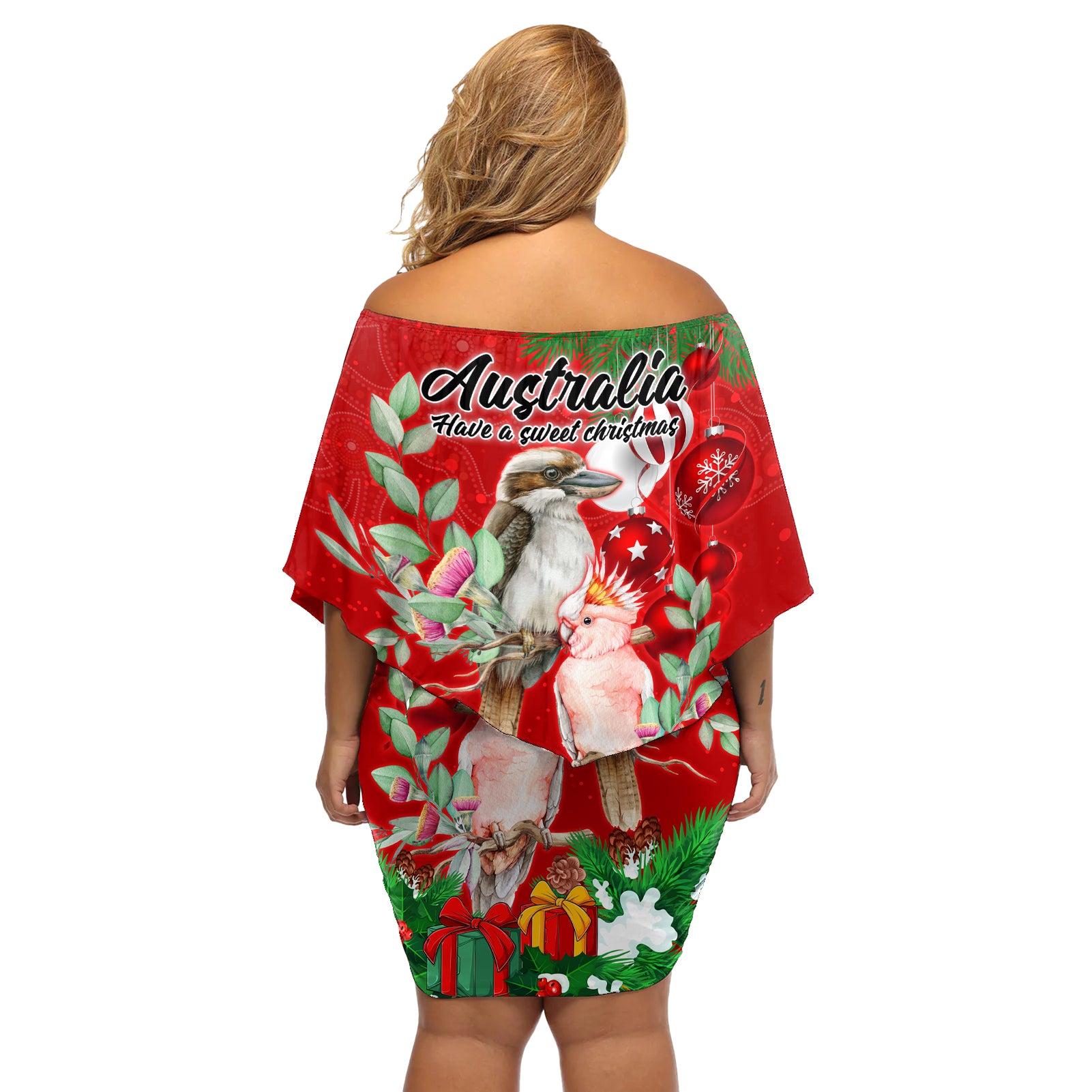 kookaburra-lover-off-shoulder-short-dress-australia-koalaty-merry-christmas-aboriginal
