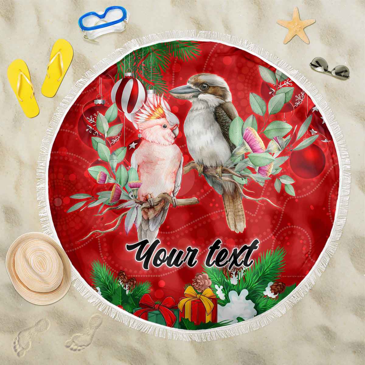 personalised-kookaburra-lover-beach-blanket-australia-merry-christmas-aboriginal-red-style
