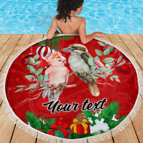 personalised-kookaburra-lover-beach-blanket-australia-merry-christmas-aboriginal-red-style