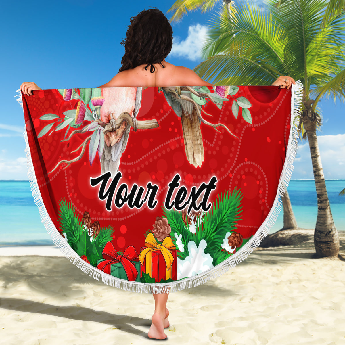 personalised-kookaburra-lover-beach-blanket-australia-merry-christmas-aboriginal-red-style
