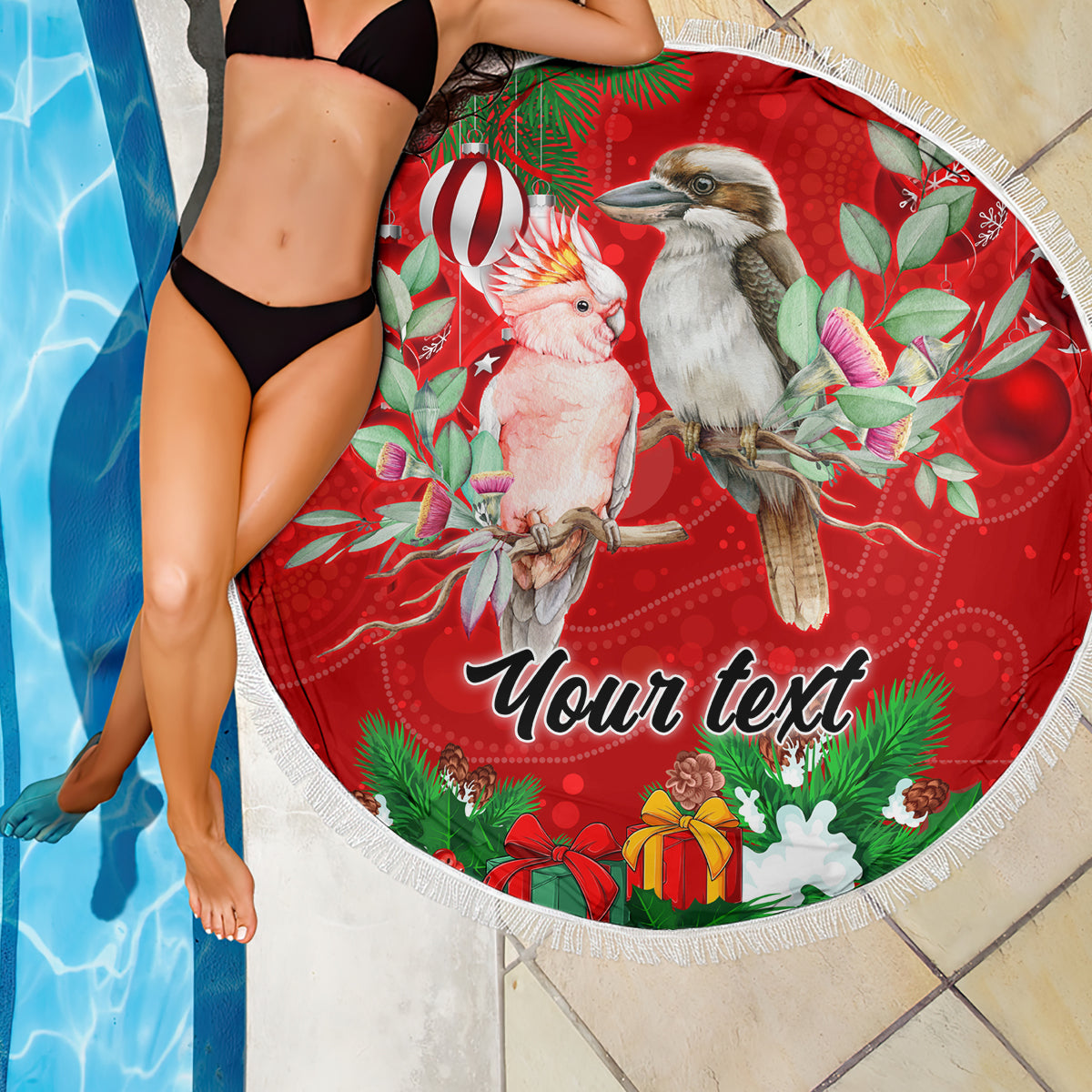 personalised-kookaburra-lover-beach-blanket-australia-merry-christmas-aboriginal-red-style