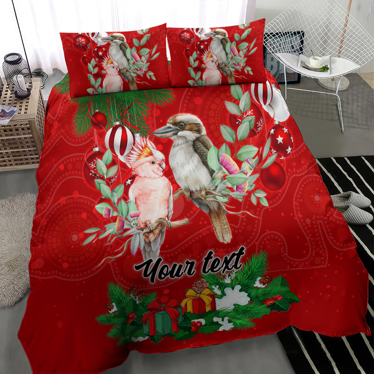 personalised-kookaburra-lover-bedding-set-australia-merry-christmas-aboriginal-red-style