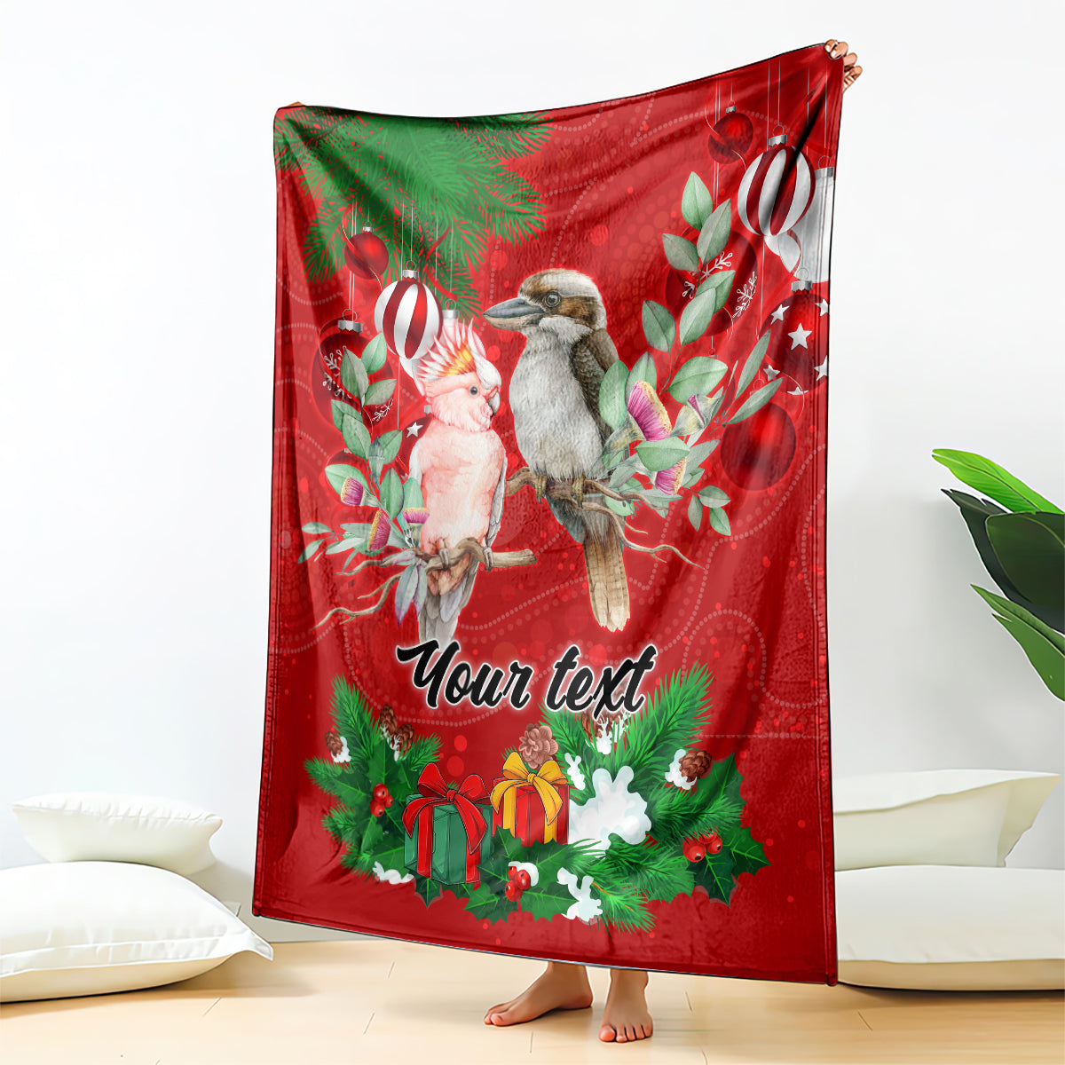 personalised-kookaburra-lover-blanket-australia-merry-christmas-aboriginal-red-style