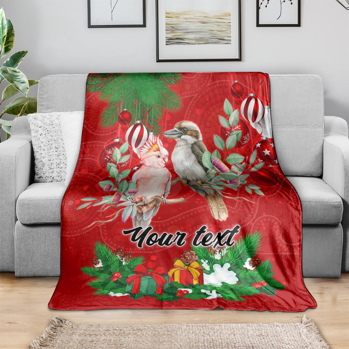 personalised-kookaburra-lover-blanket-australia-merry-christmas-aboriginal-red-style