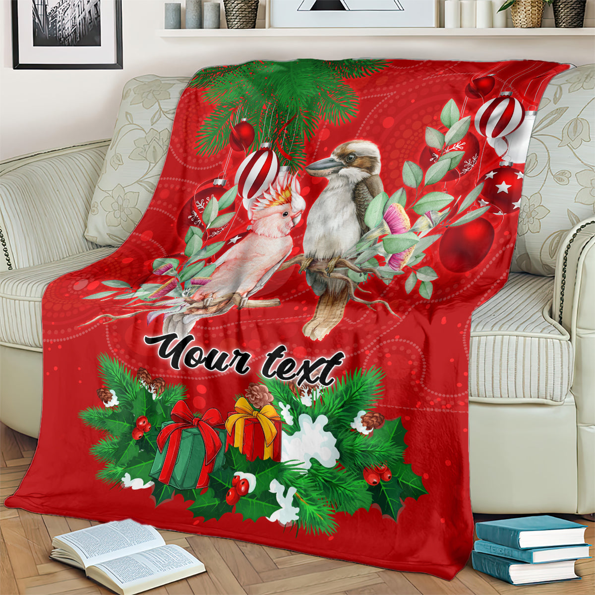 personalised-kookaburra-lover-blanket-australia-merry-christmas-aboriginal-red-style