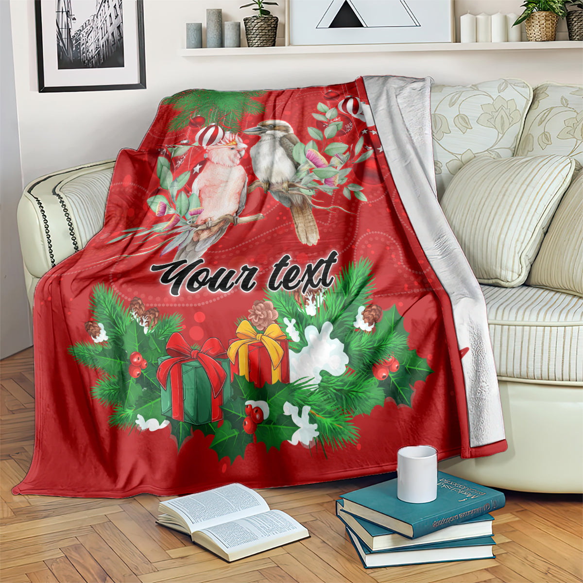 personalised-kookaburra-lover-blanket-australia-merry-christmas-aboriginal-red-style