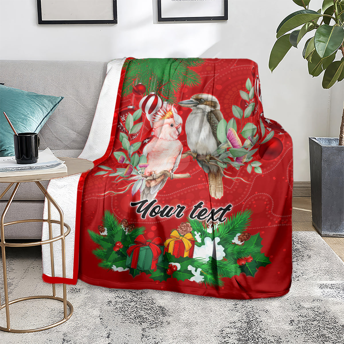 personalised-kookaburra-lover-blanket-australia-merry-christmas-aboriginal-red-style
