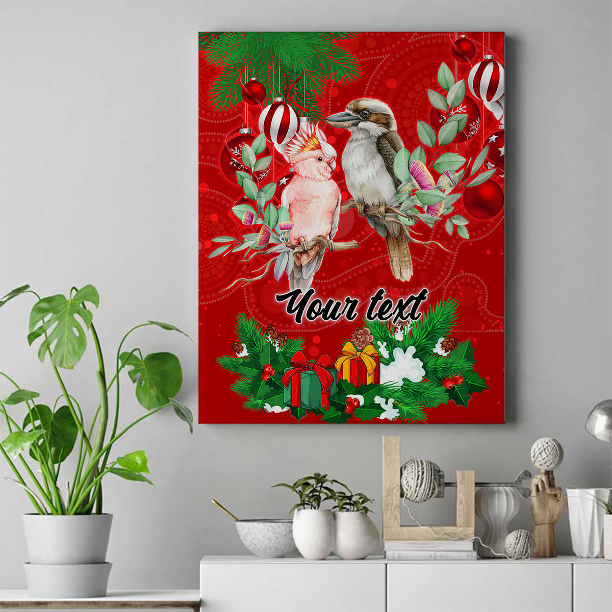 personalised-kookaburra-lover-canvas-wall-art-australia-merry-christmas-aboriginal-red-style