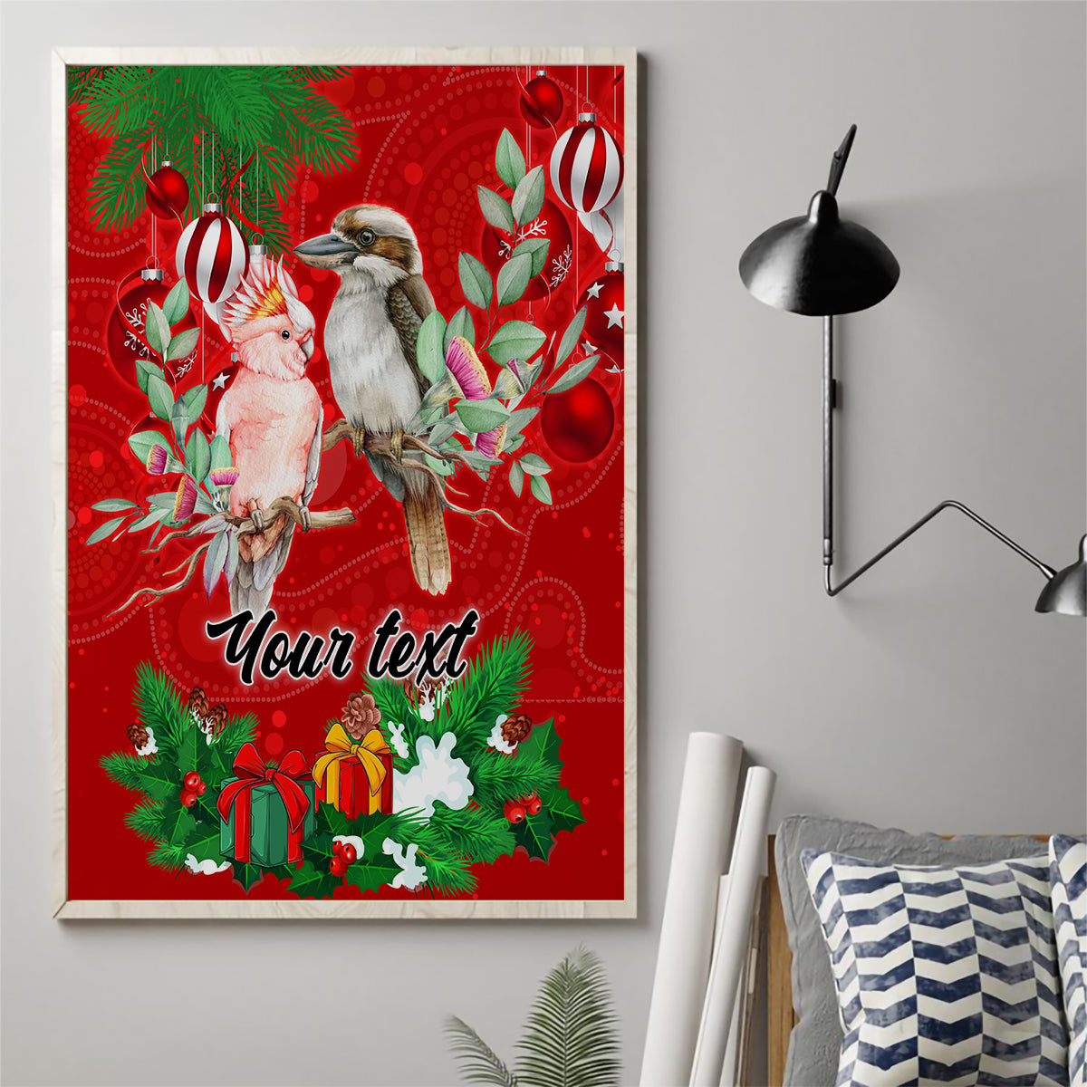 personalised-kookaburra-lover-canvas-wall-art-australia-merry-christmas-aboriginal-red-style