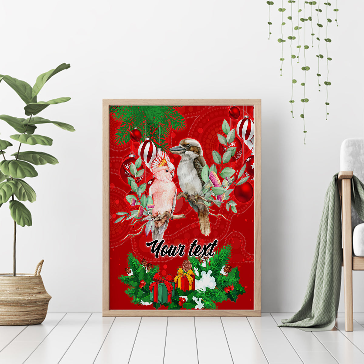 personalised-kookaburra-lover-canvas-wall-art-australia-merry-christmas-aboriginal-red-style
