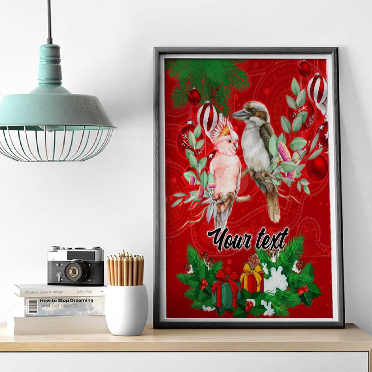 personalised-kookaburra-lover-canvas-wall-art-australia-merry-christmas-aboriginal-red-style