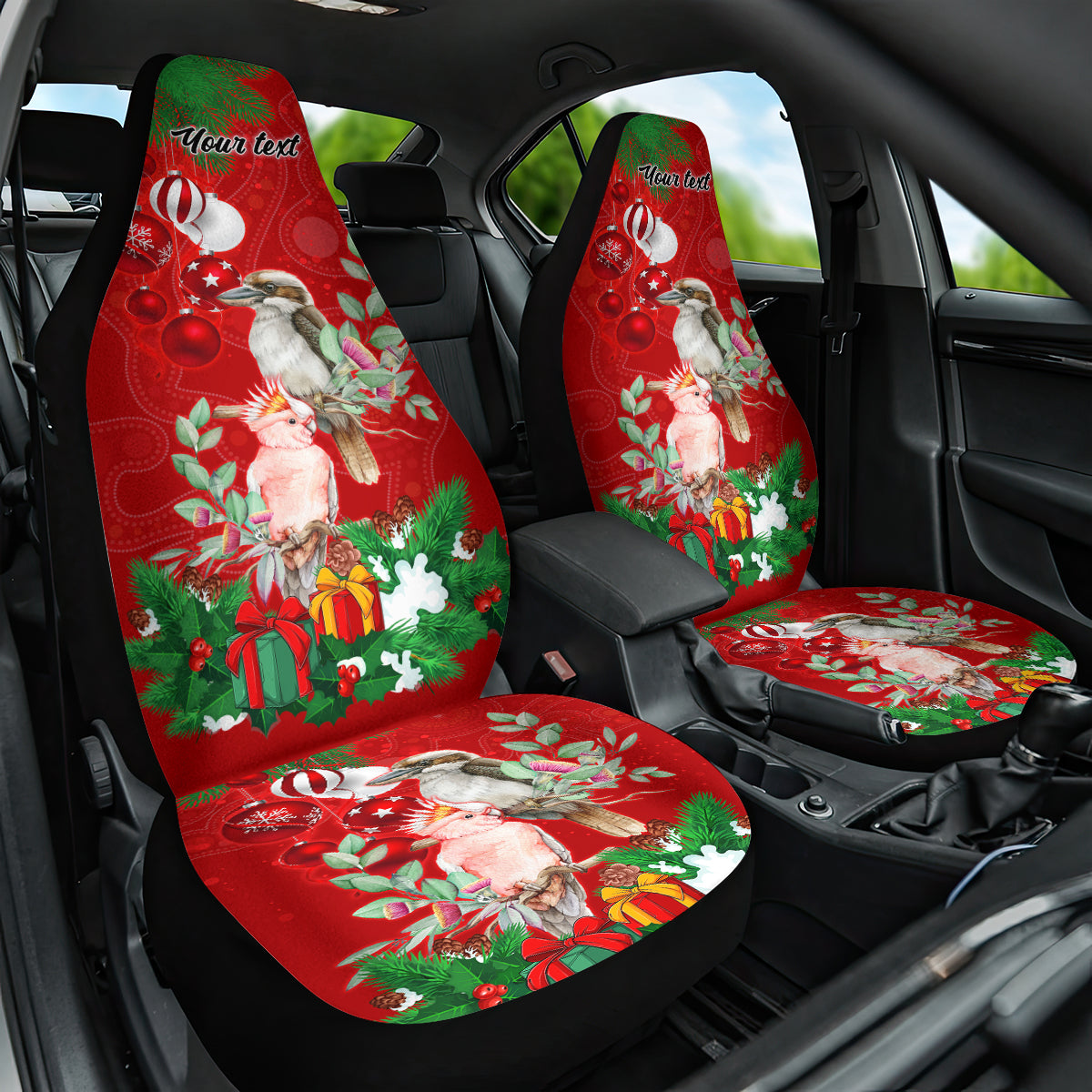personalised-kookaburra-lover-car-seat-cover-australia-merry-christmas-aboriginal-red-style