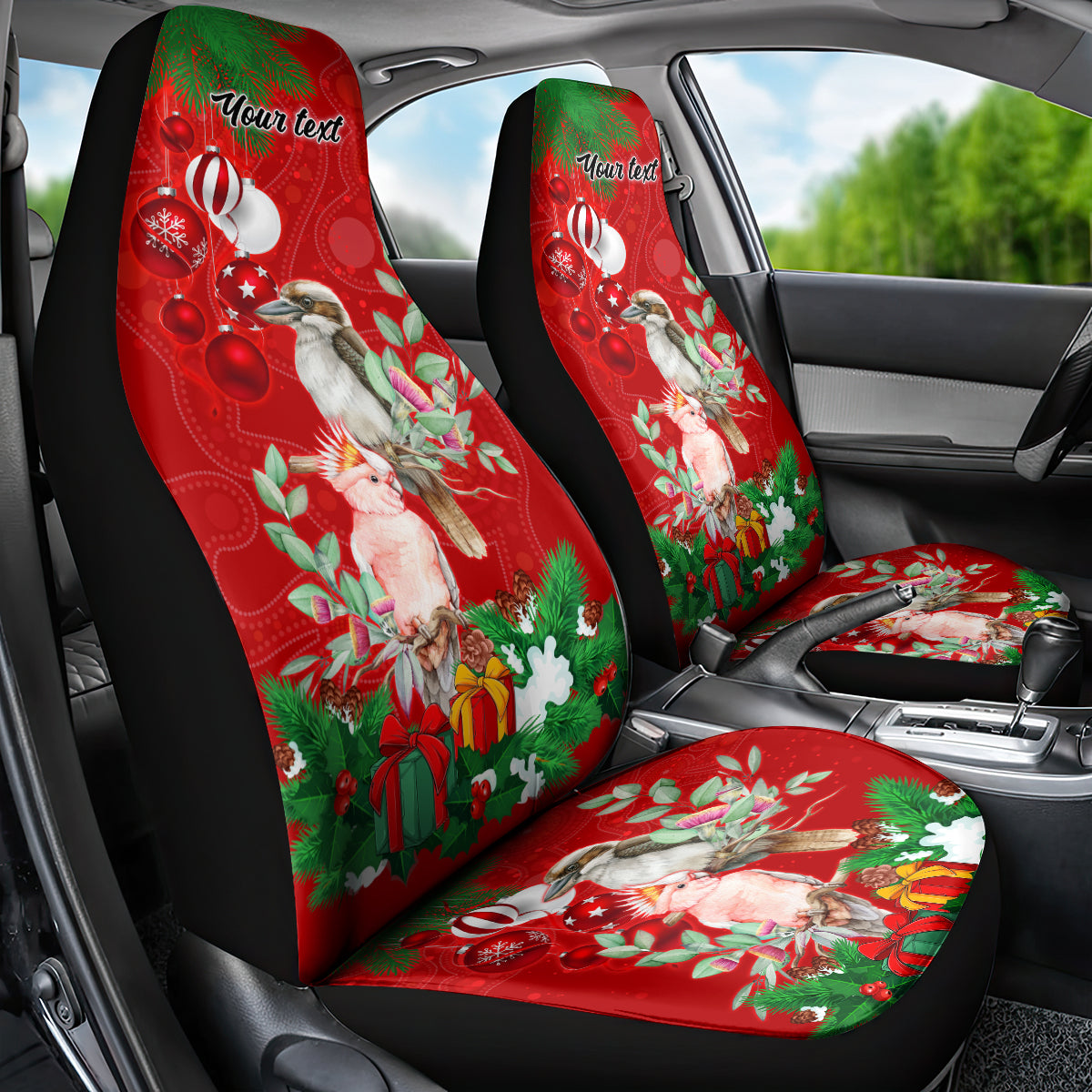 personalised-kookaburra-lover-car-seat-cover-australia-merry-christmas-aboriginal-red-style