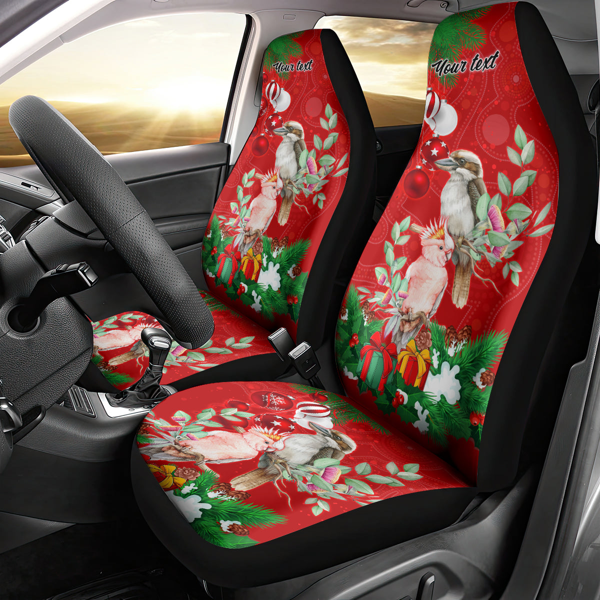 personalised-kookaburra-lover-car-seat-cover-australia-merry-christmas-aboriginal-red-style