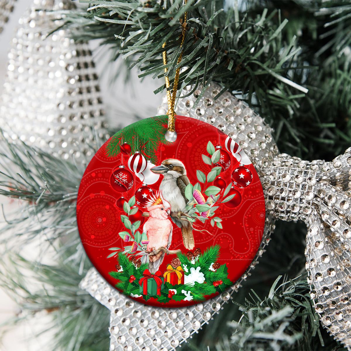 personalised-kookaburra-lover-ceramic-ornament-australia-merry-christmas-aboriginal-red-style