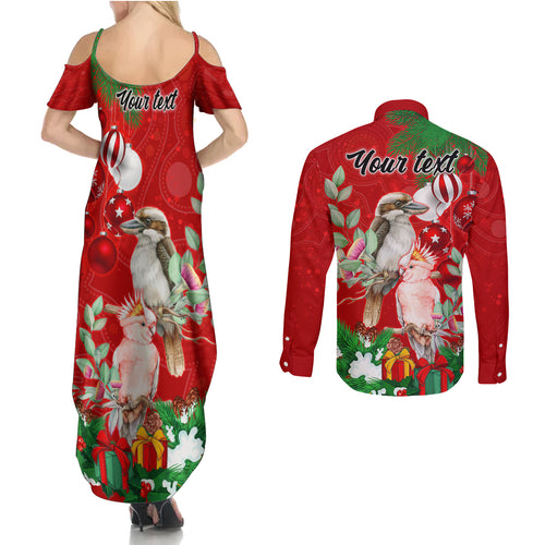 personalised-kookaburra-lover-couples-matching-summer-maxi-dress-and-long-sleeve-button-shirt-australia-merry-christmas-aboriginal-red-style