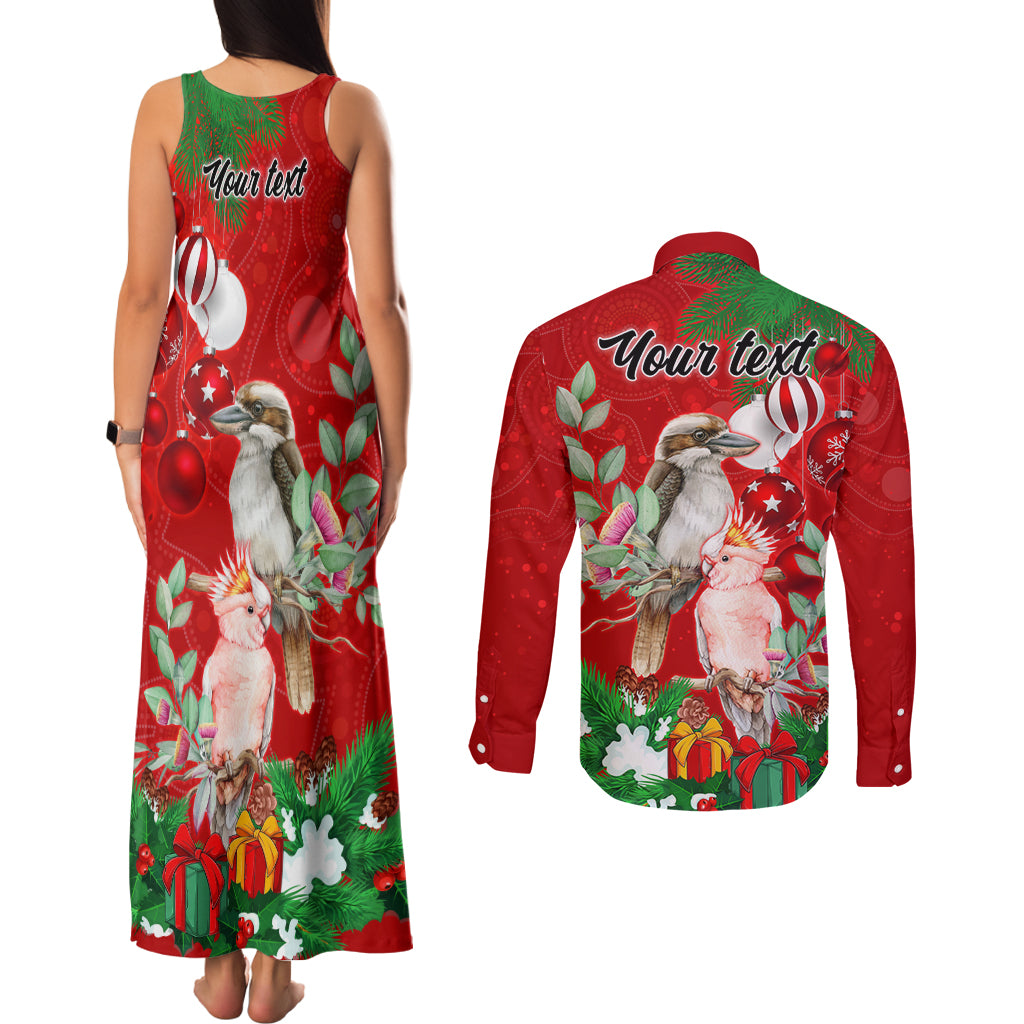 personalised-kookaburra-lover-couples-matching-tank-maxi-dress-and-long-sleeve-button-shirt-australia-merry-christmas-aboriginal-red-style