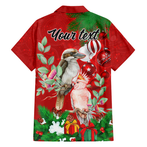 personalised-kookaburra-lover-family-matching-off-shoulder-short-dress-and-hawaiian-shirt-australia-merry-christmas-aboriginal-red-style