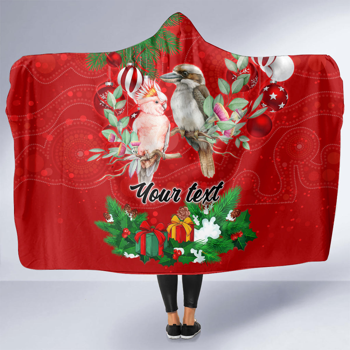 personalised-kookaburra-lover-hooded-blanket-australia-merry-christmas-aboriginal-red-style