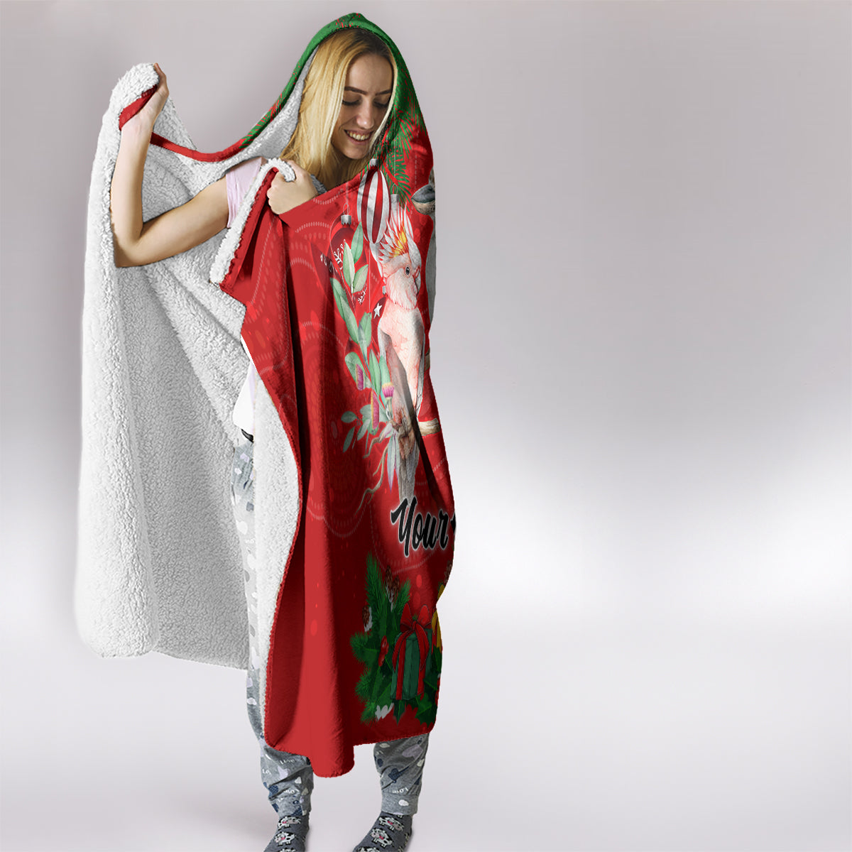 personalised-kookaburra-lover-hooded-blanket-australia-merry-christmas-aboriginal-red-style