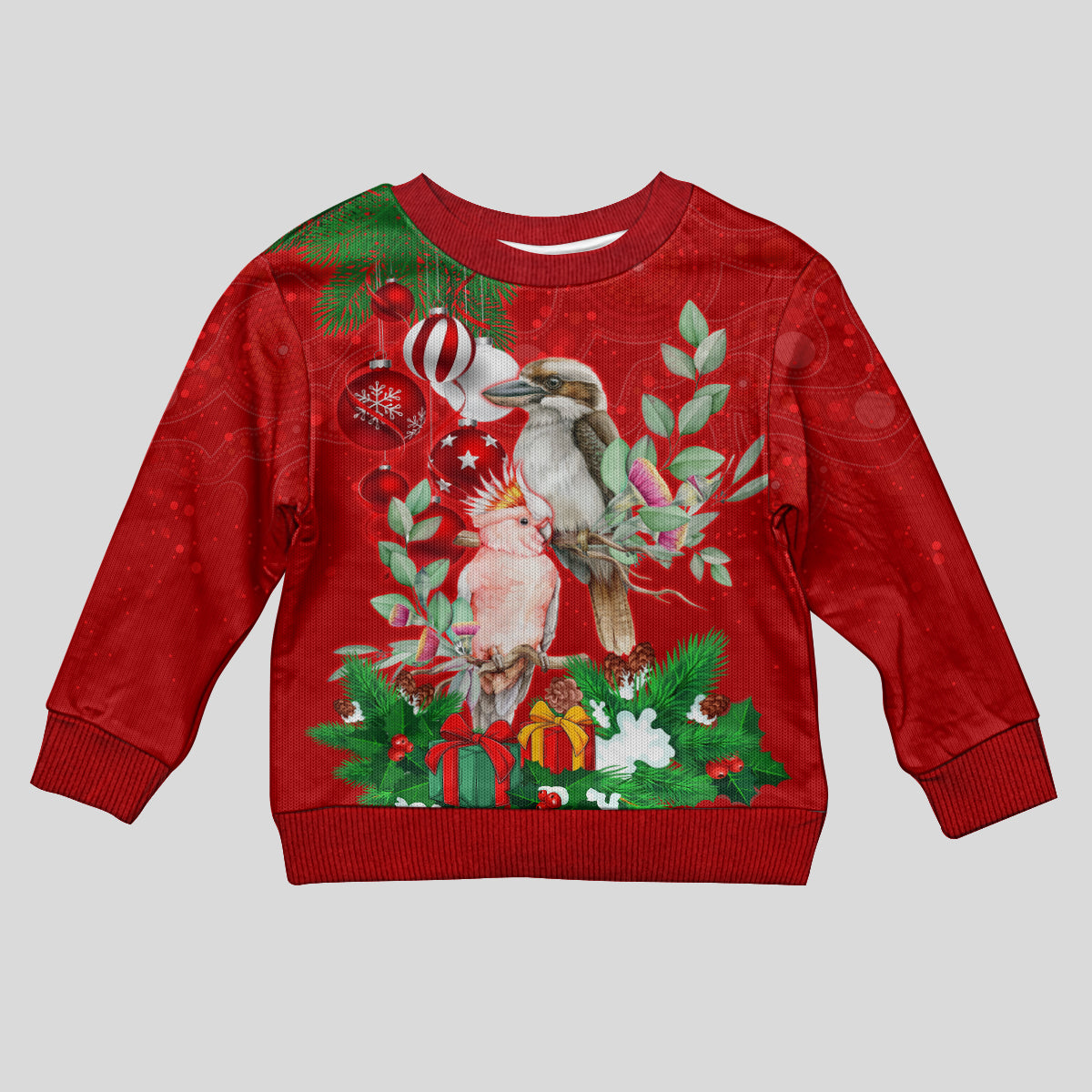 personalised-kookaburra-lover-kid-ugly-christmas-sweater-australia-merry-christmas-aboriginal-red-style