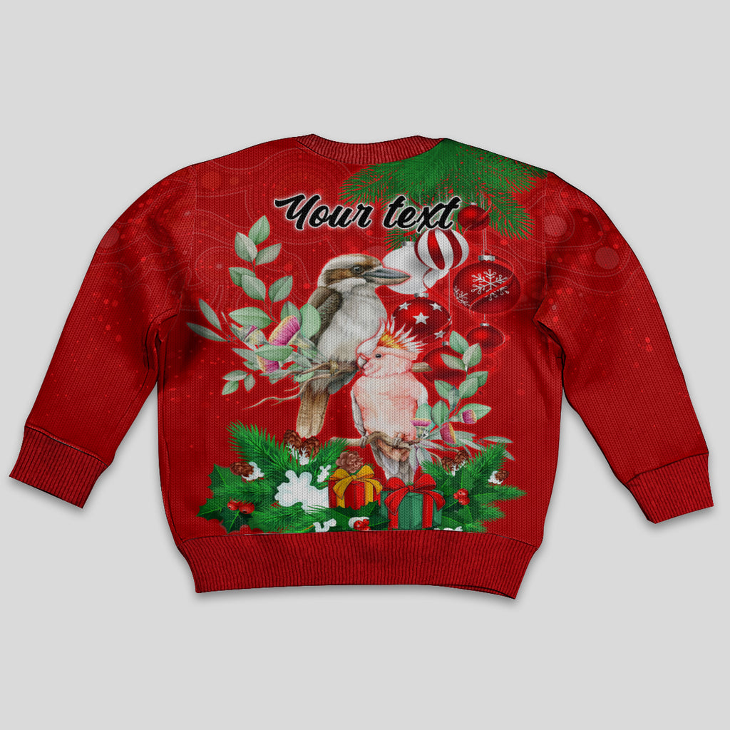 personalised-kookaburra-lover-kid-ugly-christmas-sweater-australia-merry-christmas-aboriginal-red-style