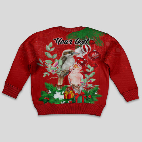personalised-kookaburra-lover-kid-ugly-christmas-sweater-australia-merry-christmas-aboriginal-red-style