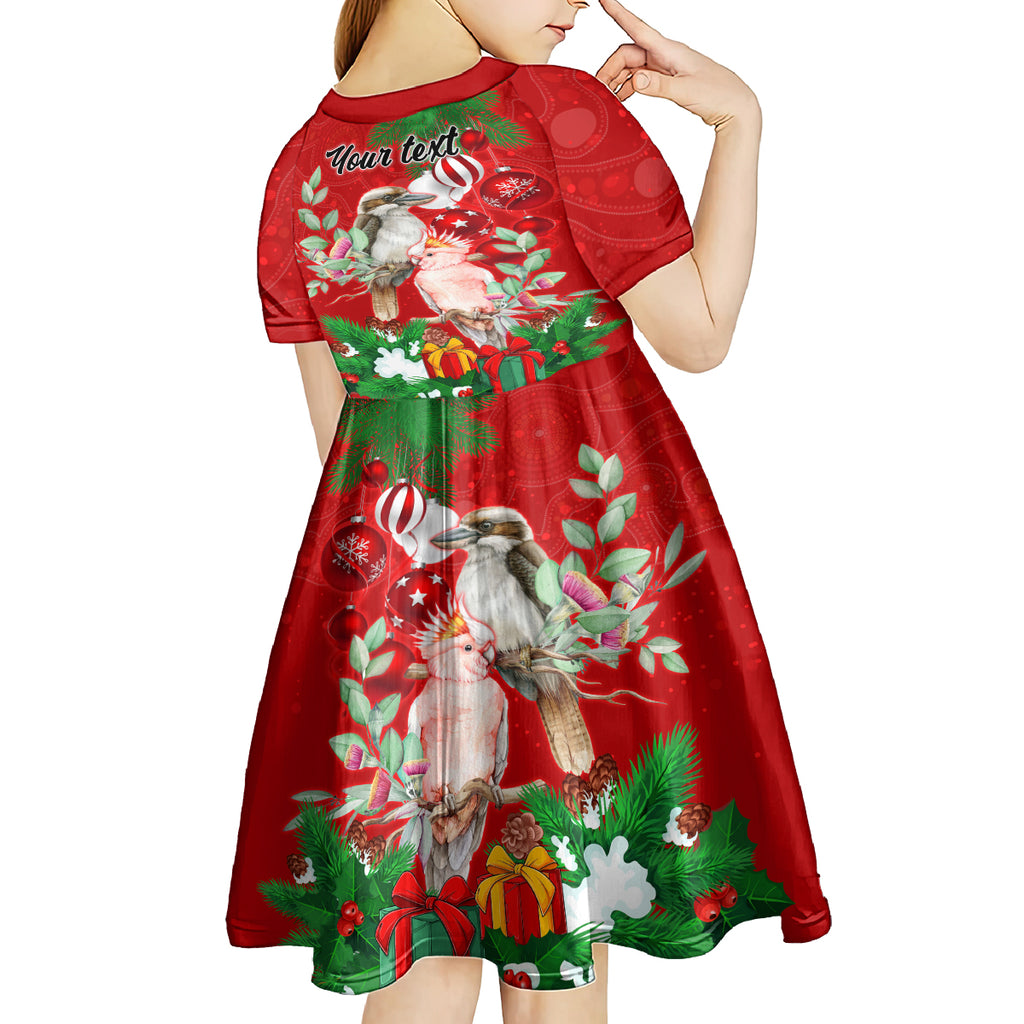 personalised-kookaburra-lover-kid-short-sleeve-dress-australia-merry-christmas-aboriginal-red-style