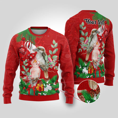 personalised-kookaburra-lover-ugly-christmas-sweater-australia-merry-christmas-aboriginal-red-style