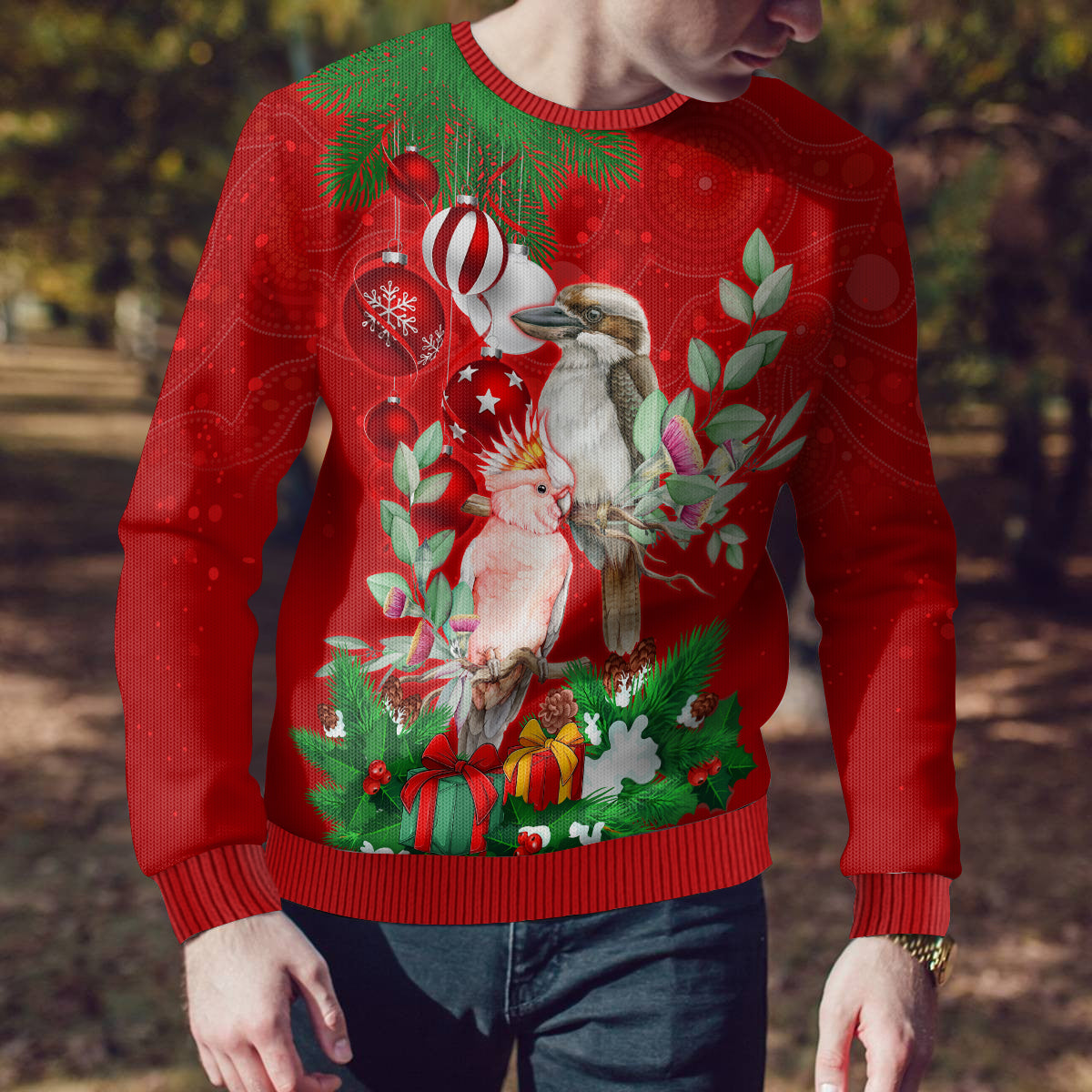 personalised-kookaburra-lover-ugly-christmas-sweater-australia-merry-christmas-aboriginal-red-style