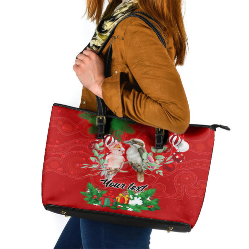 personalised-kookaburra-lover-leather-tote-bag-australia-merry-christmas-aboriginal-red-style