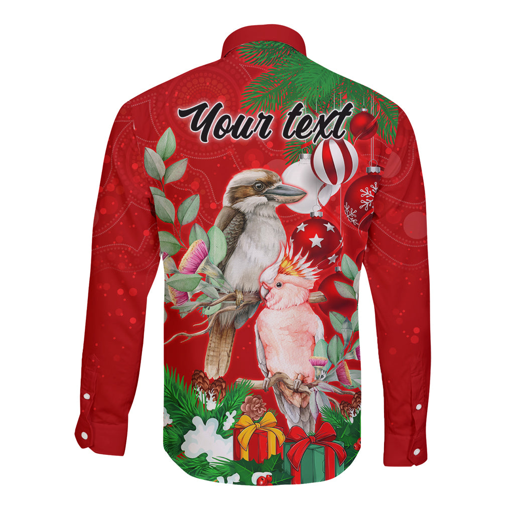 personalised-kookaburra-lover-long-sleeve-button-shirt-australia-merry-christmas-aboriginal-red-style